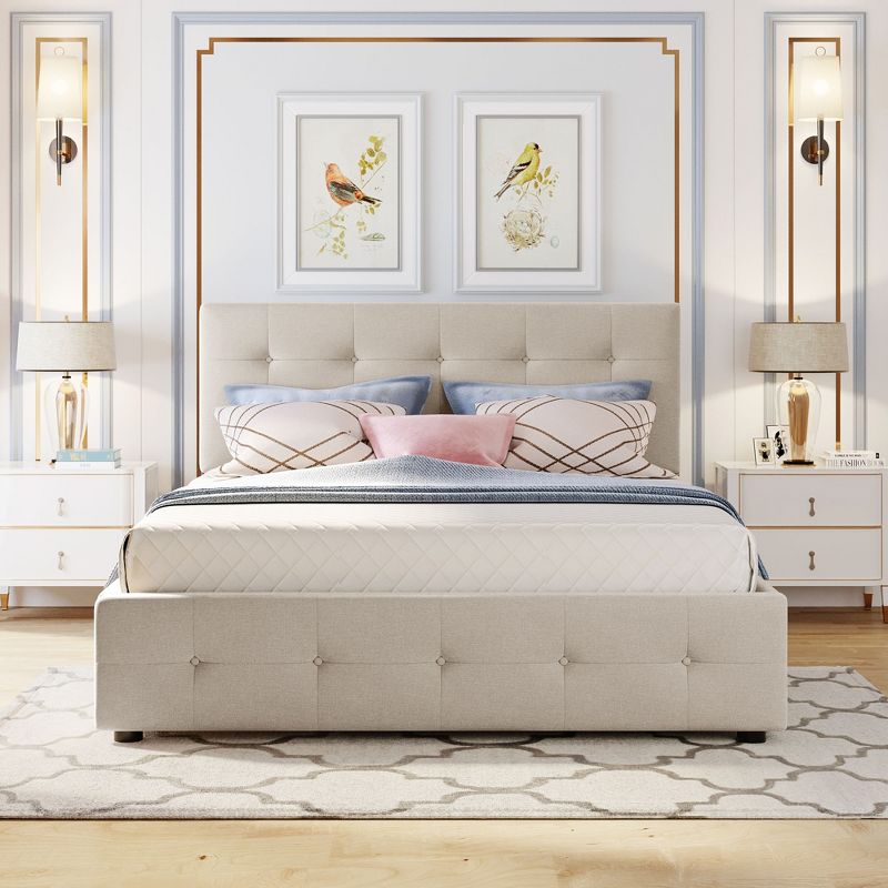 Queen Size Upholstered Storage Platform Bed with 2 Drawers and 1 Twin XL Trundle Bed-ModernLuxe, 2 of 14