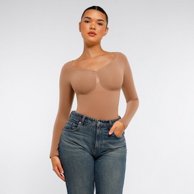 Feelingirl Women's Seamless Long Sleeve Compression Thong Shapewear Bodysuit