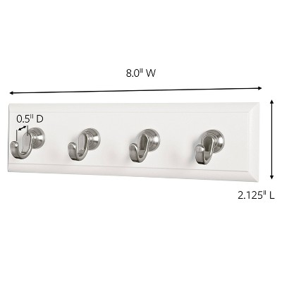 Quartz White Plastic Adhesive Key Rack with 4 Hooks