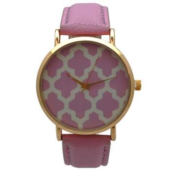Olivia Pratt Lavender Geometric Pattern Leather Strap Watch