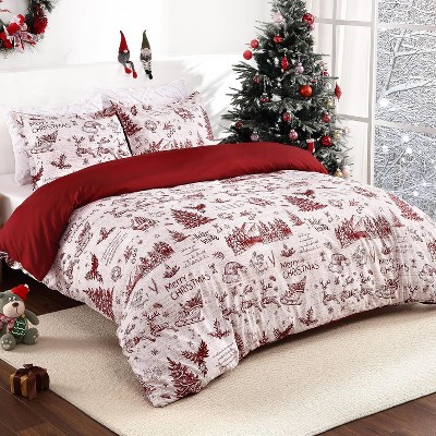 Christmas Duvet Cover Set, Boho Reindeer Print, Soft Breathable Microfiber, 3-Piece with 2 Pillow Shams, Button Closure, 8 Corner Ties