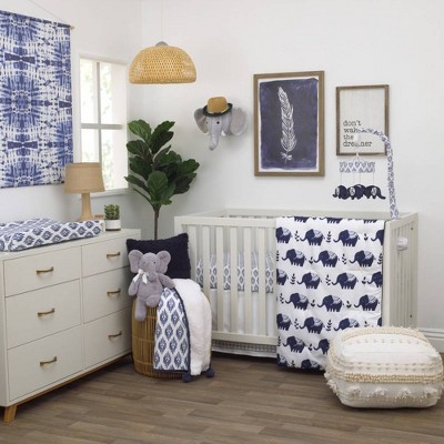 NoJo Indigo Hues Elephant Nursery Crib Bedding Set - Blue and White 4pc