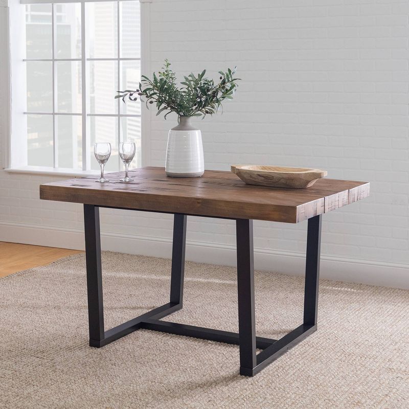 52" Modern Farmhouse Solid Wood Distressed Plank Top Dining Table - Saracina Home, 3 of 15