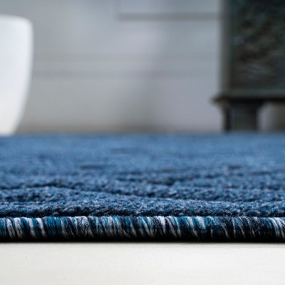 Navy Vintage Geometric 5' Square Synthetic Indoor/Outdoor Rug
