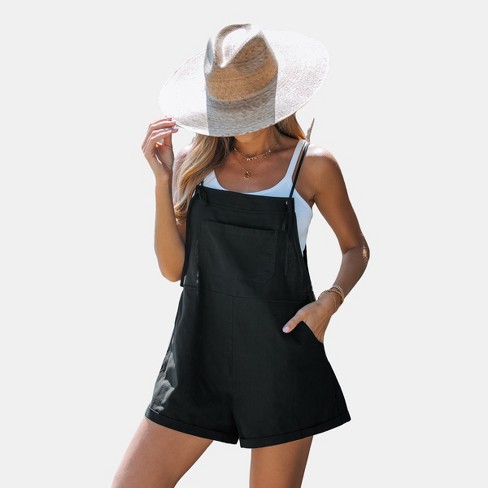 Women s Cotton Self tie Overalls Romper Cupshe l black Target