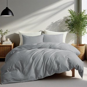 Peace Nest Classic Linen Cotton Bedding Set, Woven 55% Linen 45% Cotton Duvet Cover and Pillow Shams, Soft & Breathable - 1 of 4