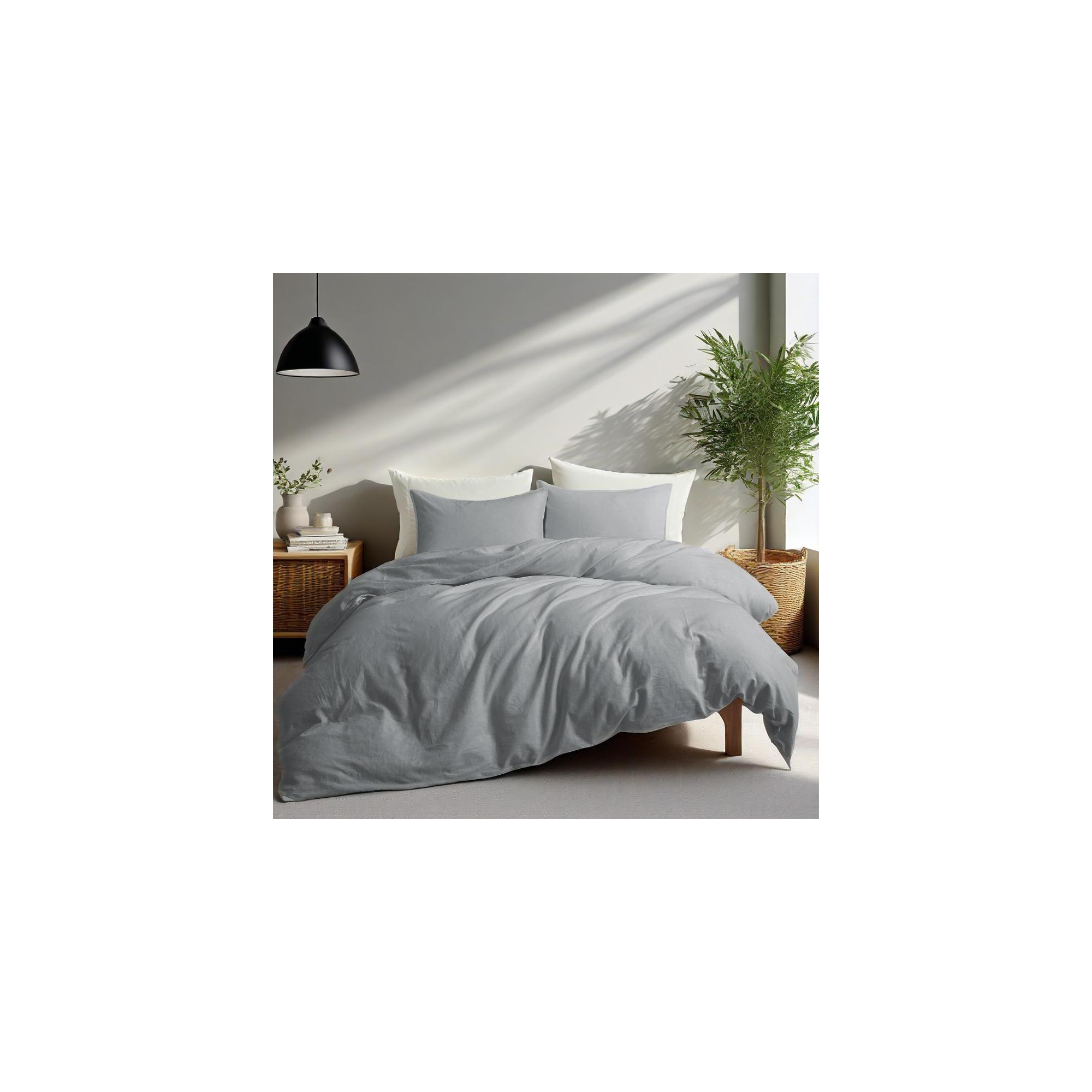 Peace Nest Classic Linen Cotton Bedding Set, Woven 55% Linen 45% Cotton Duvet Cover and Pillow Shams, Soft & Breathable, Dark Gray, King