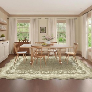 Washable Scalloped Area Rug, Non Slip Low Pile Floor Carpet, Indoor Foldable Bath Mat for Bedroom Hallway Kitchen Entryway Living Room - 1 of 4