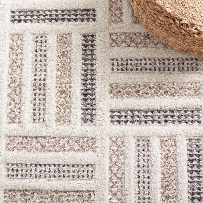 Ivory Geometric Easy-Care Synthetic Rug - Handmade & Washable