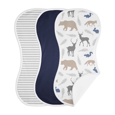 Image of Sweet Jojo Designs Boy Baby Burp Cloths Woodland Animals Multicolor 3pc