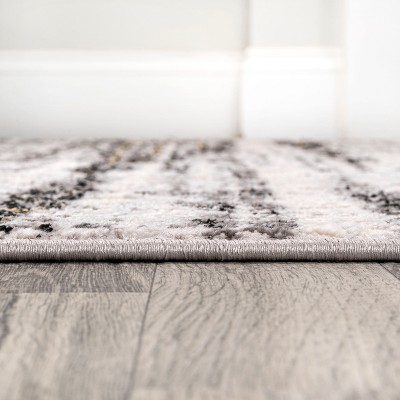 Ivory and Black Striped Synthetic 3' x 5' Area Rug
