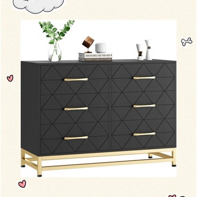 Garvee Elegant Black 6-Drawer Dresser with Gold Handles -Anti-Tipping Device – Perfect for Safe and Spacious Storage