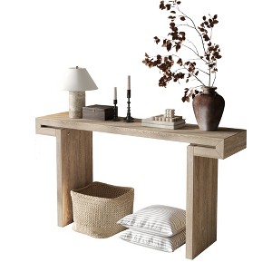Gulches 60" Rustic Farmhouse Console Table - Distressed Natural Wood Finish, for Living Room, Hallway - 1 of 4