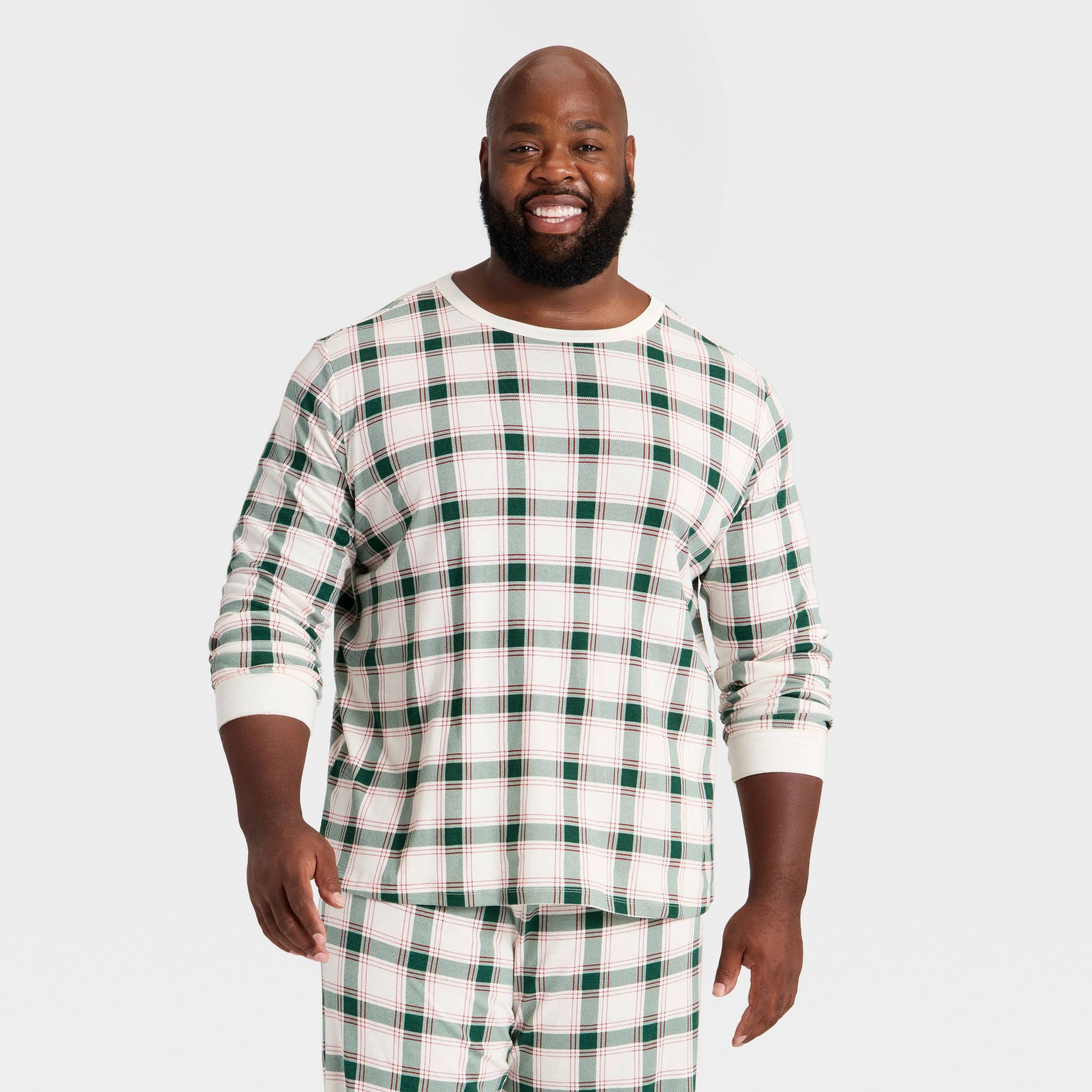 Men's Plaid Ribbed Long Sleeve Holiday Matching Family Pajama Shirt - Wondershop™ Cream