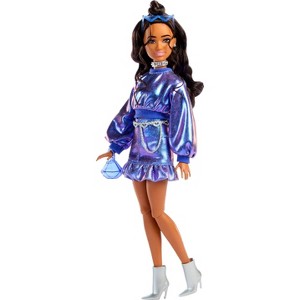 Barbie Deluxe Style Fashion Doll #7 in Metallic Blue Top and Skirt with Accessories, Brunette - 1 of 4