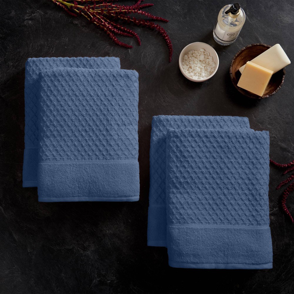 Photos - Towel 4pc Cotton Diamond Textured Bath  Set Blue - Isla Jade