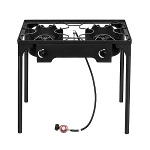 KTMBDW Outdoor Camp Stove High Pressure Propane Gas Cooker Portable Cast Iron Patio Cooking Burner (Double Burner 150000-BTU), Black - 1 of 4