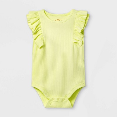 Baby Girls' Ruffle Ribbed Bodysuit - Cat & Jack™ Yellow Newborn