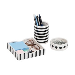 Mind Reader Desktop Organizer Set, Pen Cup, Clip Dish, Memo Tray, Office, Ceramic, 3"L x 3"W x 4"H, 3pc., Black & White - 1 of 4
