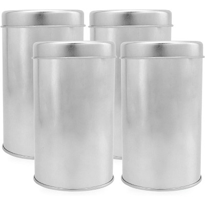 Solstice Double Seal Tea Canisters 4pk; Round Metal Containers with Interior Seal Lid