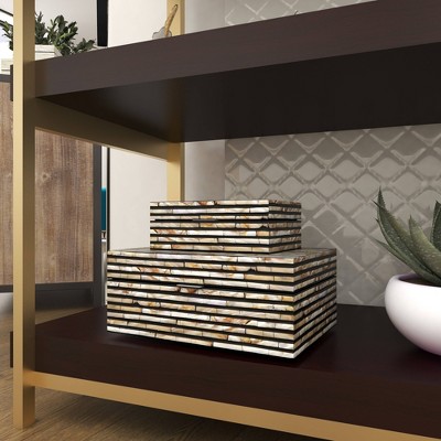 Set of 2 Black and Mother of Pearl Stackable Wooden Boxes