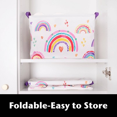 Allure Home Rainbow Hearts Kids' Storage Bin with Purple Handles