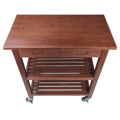 Transitional Walnut Kitchen Cart with Drop Leaf and Storage