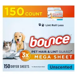 Bounce Pet Hair and Lint Guard Mega Dryer Sheets - Unscented - 150ct