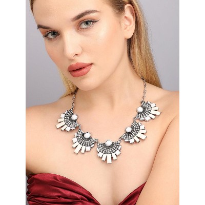 SOHI Women's Ivory White Party Stone Statement Necklace