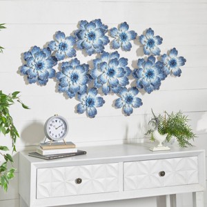 Metal Floral Wall Decor Blue - Olivia & May: Iron Botanical Sculpture, Contemporary Style, 25.5" x 46" - 1 of 4
