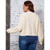 Women's Plus Size Cropped Cardigan Long Sleeve V-Neck Outerwear Button Down Knit Sweater - 4 of 4