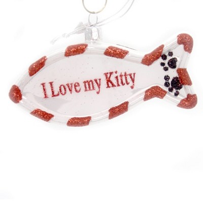 Noble Gems I Love My Kitty Ornament Cat Fish Paw Prints  -  Tree Ornaments