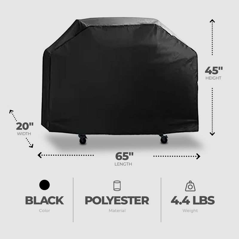 Mr. Bar-B-Q 65 x 20 x 45 Inch Outdoor Large Resistant To Weather Premium Universal BBQ Gas Grill Cover with Hook and Loop Closure, Black, 3 of 5