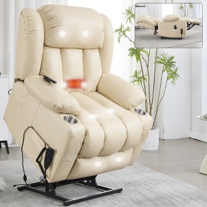 Faux Leather Power Lift Recliner Chair with Heat & Massage, Dual Motor Infinite Position, Stainless Steel Cup Holders, Faux Leather, 350 LBS Capacity - 1 of 4