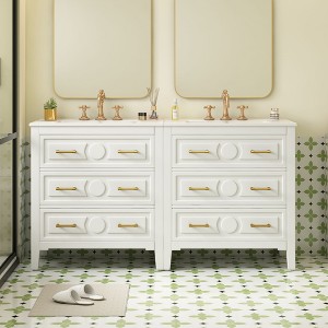 CAVINAS Bathroom Vanity with Ceramic Sink Combo,Freestanding Single Vanity Set with 3 Drawers,Bathroom Storage Cabinet with Wood Frame - 1 of 4