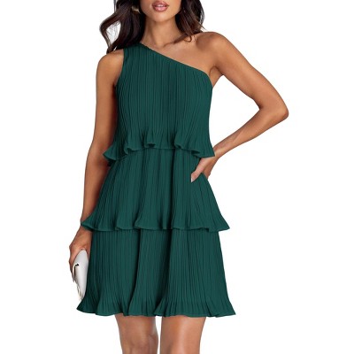Womens Summer Dress Asymmetric Dresses Sleeveless Ruffle Tiered Layered Chiffon Pleated A Line Swing Mini Dress Night Date Outfits