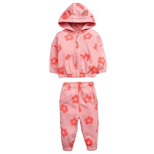 MyKids-USA Baby Girl All Over Flower Graphic Zipper Hoodie Coat & Trousers 2 Pieces Sets - 1 of 3