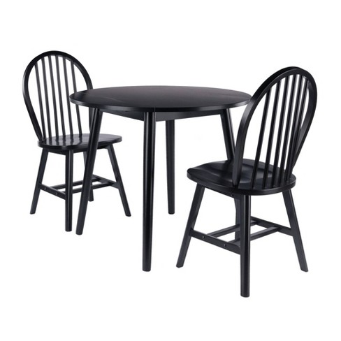 3pc Moreno Dining Table Set Black - Winsome: Round Drop Leaf, Wood, Seats Up To 4, Transitional ...
