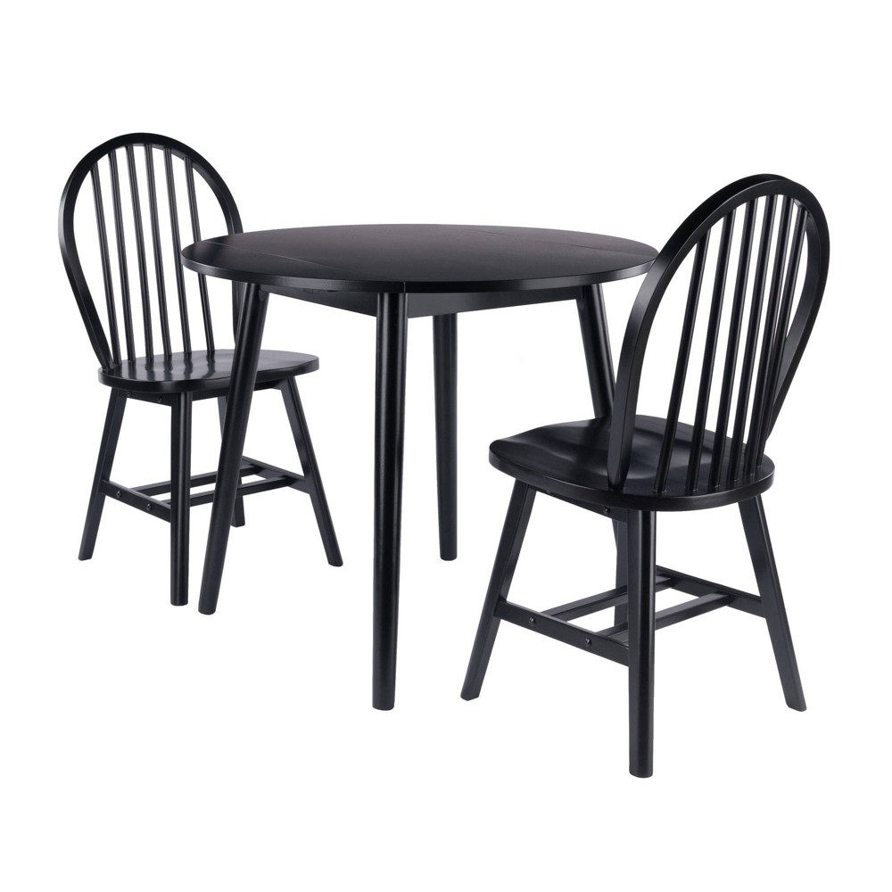 Photos - Dining Table 3pc Moreno  Set Black - Winsome: Round Drop Leaf, Wood, Seats