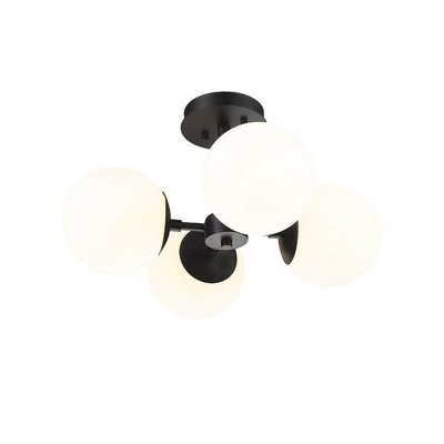 Matte Black Steel Frame with Opal Glass Globe 18" Pendant Light