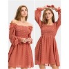 EXLURA Women's 2025 Summer Long Sleeve Party Swiss Dot Dress Smocked Ruffle Cocktail Mini Dresses - 4 of 4