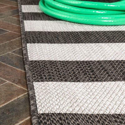 Modern Cottage Wide Stripe Black/Cream Indoor/Outdoor Rug - 2x8
