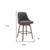 HomeRoots 26" Gray and Wood Brown Faux Leather with Solid Wood Swivel Counter Height Bar Chair - 3 of 4