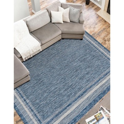 Blue Synthetic Easy-Care Reversible Outdoor Rug 9' x 12'