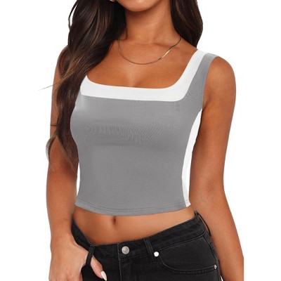 ATHLECHIC Women's Color Block Sleeveless Square Neck Crop Sport Tank Tops