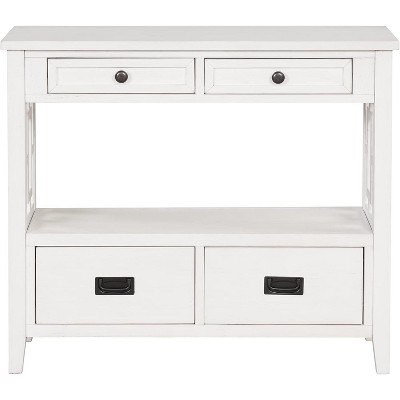 36 Inch Farmhouse Console Table, Farmhouse Entry Table with 4 Drawers, Solid Wood Sofa Table with Shelves for Entryway Living Room Bedroom