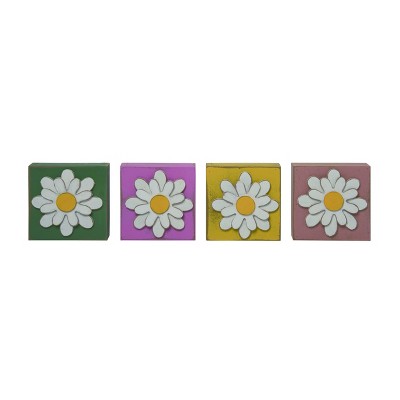 Transpac MDF Dimensional Flower Block Decor Set of 3 Spring Home Decorations