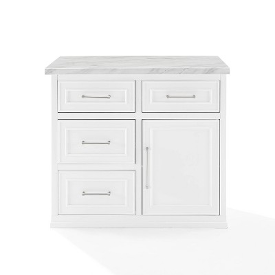 Cutler White Faux Marble Top Kitchen Island with Storage