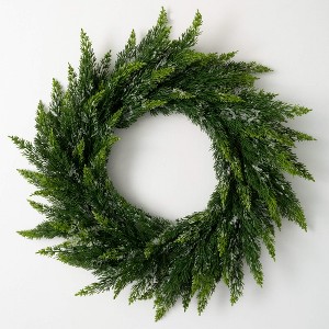 28"H Sullivans Frosted Green Cedar Wreath, Green Winter Wreaths For Front Door - 1 of 3