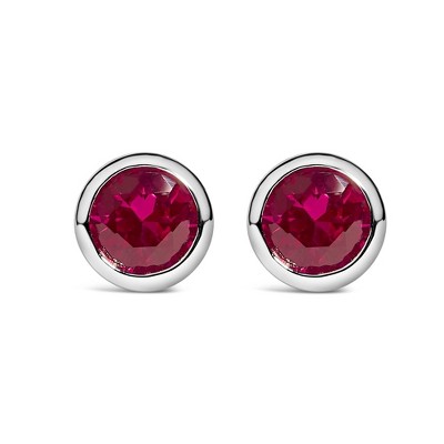 Haus of Brilliance Silver 6MM Bezel Set Created Gemstone Solitaire Stud Earrings